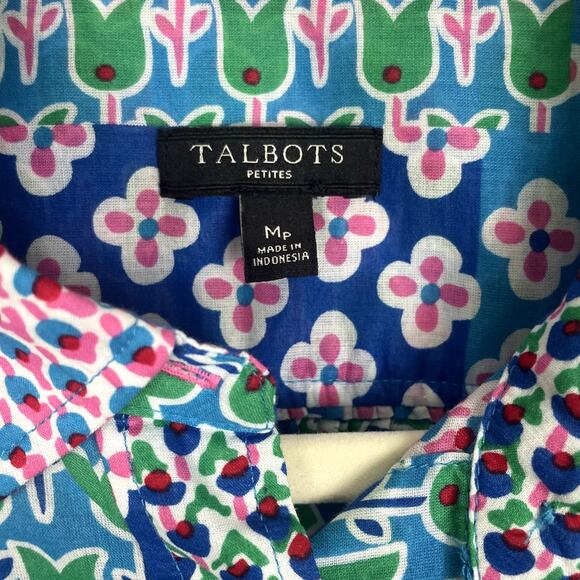 Talbots 100% Cotton Tulip Patchwork Button Front Shirt Long Sleeves Preppy Sz MP - Picture 7 of 8